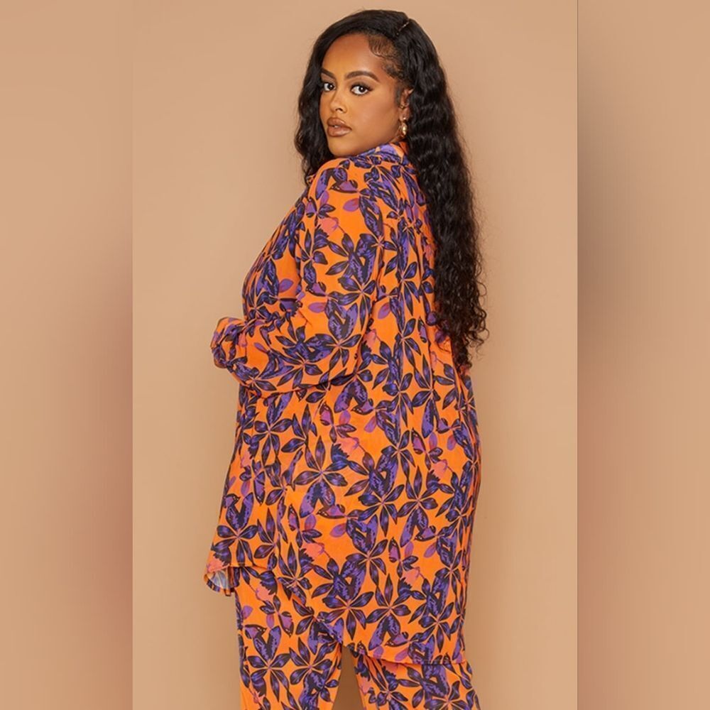 NWT PrettyLittleThing Plus Size Orange Print Beach Flares - Picture 4 of 6